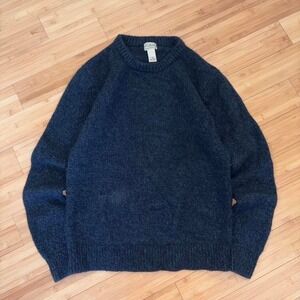 L.L.Bean 100% Lambswool Navy Crewneck Sweater L Tall Vintage Style